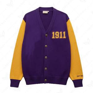 Purple and Gold <b>for</b> Unisex Winter Outdoor Casual Cardigans <b>V</b> <b>Neck</b> Knit <b>Sweaters</b> with Custom Logo Designs 100% Wool - Product Image 1