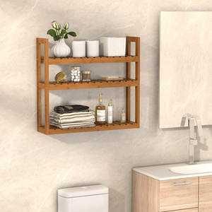 Estantes de baño de diseño de bambú de madera maciza, estante de pared de un solo nivel para el hogar, de hierro y Metal estante de almacenamiento, comida decorativa para sala de estar - Product Image 1