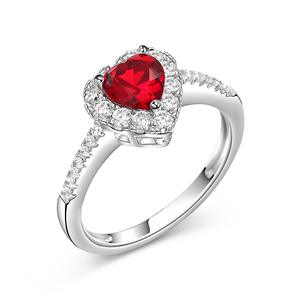 Jeulia Halo Heart Cut Sterling <b>Silver</b> Couple <b>Ring</b>-Rhodium Plated Fine Jewelry Gift - Product Image 3