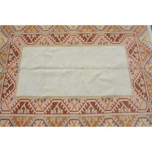 พรมเตอร์แบบตุรกีโบราณสีเบจสีน้ำตาลขนาด3.9x5.6ฟุตสไตล์คลาสสิกงานเย็บปะติดขนกระต่ายเทียมดีไซน์ใหม่ทำจากยางสี่เหลี่ยมผืนผ้าสำหรับโถงข้างเตียง - Product Image 5