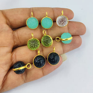 925 argent lunette ensemble fleur sculpture breloques noir Onyx rond sculpture boule pendentif avec rhodium et plaqué or pour bijoux - Product Image 3