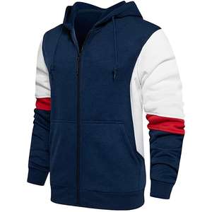 Sweat à capuche en molleton avec fermeture éclair pour hommes Sweat à capuche en coton à blocs de couleurs avec cordon de serrage pour hommes avec poche kangourou - Product Image 2