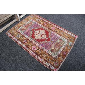 Tapis turc, petit tapis vintage 3,5x4,9 pieds, tapis arc-en-ciel floral - Product Image 3