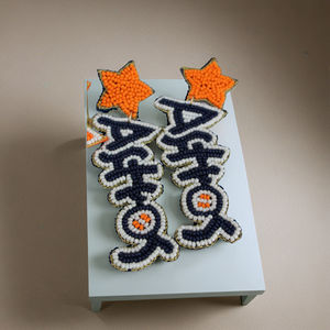 Pendientes de Diseño con Cuentas Hechos a Mano, Hermoso Diseño de Letras, Bordado con Cuentas de Estrella, Ligeros y Atractivos para el Día del Partido - Product Image 5