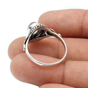 Bague en argent sterling 925 tendance et élégante avec pierre précieuse en quartz rose de coupe ovale naturelle, bijoux bohèmes pour les mariages - Product Image 3