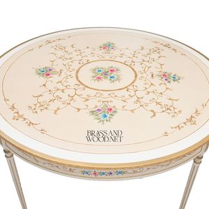 Mesa de Centro Redonda de Lujo con Incrustaciones Florales Hechas a Mano y Elegante Detalle Dorado para Decoración Clásica de Sala de Estar - Product Image 3
