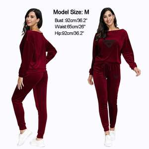 New style deep neck women stylish tracksuits <b>sets</b> in smooth velvet velour fabric silky smooth shirts with oversized <b>pajamas</b> - Product Image 3