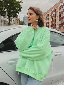 Sweat-shirt en coton tissé pour femme, manches longues, col rond, pull à broderies sur le devant, personnalisable, grande taille, entraînements d'hiver, vente chaude - Product Image 4