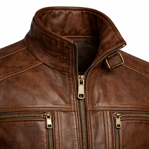 Chaqueta de Motociclista para Hombre, de Cuero Vacuno Suave al Tacto, Ecológica, Ligera, a la Moda, Personalizada, de Corte Ajustado, Nueva Llegada, de Alta Calidad - Product Image 5