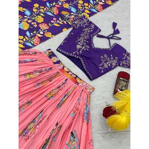 Más demandado tradicional Kalamkari Lehenga Choli con bordado Seqance trabajo para bodas o Navratri a precio de fábrica - Product Image 6