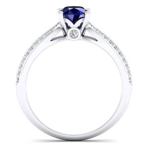 แหวนเพชรพลอยไพลินสีน้ำเงินทรงกลม 0.75 กะรัต ทองคำแท้ 14K แบบสั่งทำพิเศษจาก REYES พร้อมเพชรโมอิสซาไนต์ที่ได้รับการรับรองจาก GRA เครื่องประดับชั้นดี - Product Image 4