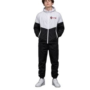 Men's Color Block <b>Mock</b> <b>Neck</b> Zip Up Hoodie & Pants Windbreaker Sets Boy's Casual Flexible Drawstring Loose Nylon Tracksuits OEM - Product Image 1