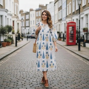Vestido de Algodón Floral Hecho a Mano por el Fabricante, Vestido Midi con Estampado a Bloque, Vestido de Verano Bohemio de Algodón, Regalo para Bodas, Niñas y Mujeres - Product Image 1