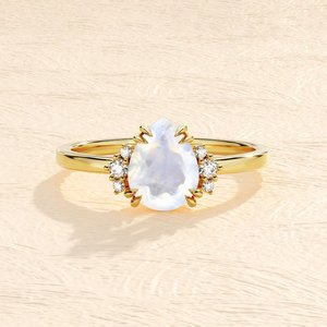 Anillo de boda de Plata de Ley 925, piedra lunar de fuego de arcoíris Natural, corte de pera, chapado en oro, estilo romántico azul para fiestas - Product Image 3