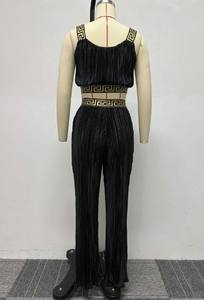 Pleated Solid Color <b>Cropped</b> <b>Tops</b> and High Waist Wide Leg Pants <b>Set</b> Summer Causal Women Two Piece <b>Set</b> - Product Image 5