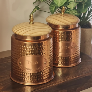 Juego de Recipientes de Almacenamiento de Metal Martillado Dorado con Tapa de Madera, Recipientes Modernos de Lujo para Té y Azúcar - Product Image 3