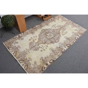 Classic Beige Brown 3.7 X 6.7ft Wool <b>Rug</b> Turkish Patchwork Design for Entryway Living Room or <b>Bedroom</b> Latex Backing - Product Image 2