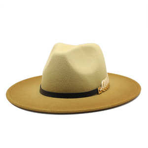 Tendance vente en gros mode fausse laine grand <span class=keywords><strong>large</strong></span> bord rigide dégradé Panama Fedora chapeau pour femmes hommes dame hiver automne - Product Image 4