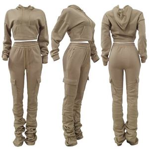 100% Cotton Heavyweight Women 2 Piece Crop Top <b>Hoodie</b> Set Women <b>Oversized</b> Sweatsuit Set Tracksuit <b>Long</b> - Product Image 3