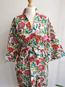 Pure 100% Cotton Handprinted Floral <b>Beach</b> Coverup Summer Kimono Comfortable Maternity <b>Robe</b>-for Spring - Product Image 2