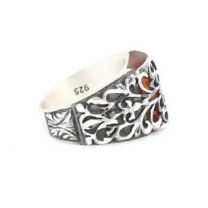 Anillo de Plata de Ley 925 para Hombre, Color Negro, con Forma de Planta, Bisel Rectangular con Piedra de Ámbar Prensada, Diseño de Mano, Talla Única, Regalo - Product Image 5