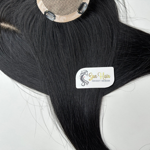 Sun Company Luxury Clip-in Silk Base Mono Topper 4x4 Noir Naturel Extensions de Cheveux Humains Vietnamiens Remy Super Double Drawn Double - Product Image 6