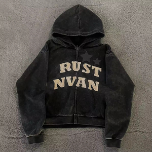 Sudaderas con capucha lavadas de peso pesado para hombres de algodón de lana de alta calidad Vintage desgastado lavado ácido Pull Over Design Hoodies - Product Image 2