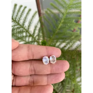 Natural Rose Quartz Oval Cut <b>Stud</b> <b>Earrings</b> 925 Sterling Silver Handmade Fine Gemstone Jewelry Wholesale Supplier - Product Image 2