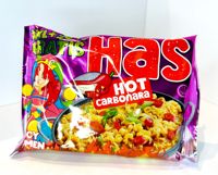 HAS DEM Kulpin Hot Carbonara Spicy Ramen Tepung Terigu Mie Instan Kemasan Tunggal 120g 18% Lemak Goreng Cepat Masak 5 Menit