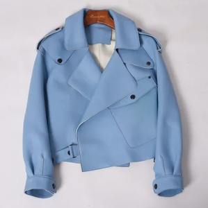 Nuevo otoño nueva decoración de cremallera para mujer imitación de cuero estilo motocicleta cuello chaqueta de manga larga abrigo de cuero - Product Image 5