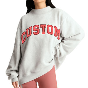 Sudadera estilo universitario con cuello alto, tejido polar informal, letras bordadas en el frente para mujer - Product Image 1