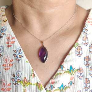 Colgante de oro de 14K con corte Marquesa de amatista natural, joyería de oro de moda fina de 12x24mm para mujer de fábrica de joyería al por mayor - Product Image 6