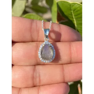 925 <b>Silver</b> Pear Labradorite <b>Necklace</b> with Bezel Setting Inlay Technology - Product Image 1