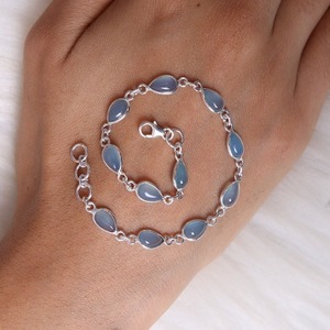 925 Sterling Silver Handmade Gemstone Calcedony Bracelet Bijoux 925 Solide Meilleure Qualité Cadeau De Mariage Bracelet De Designer Naturel - Product Image 2