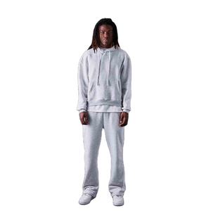 Ensemble survêtement pour homme, sweat-shirt gris chiné et jogging évasé, logo personnalisé, streetwear, tenue en 2 pièces, survêtement - Product Image 1