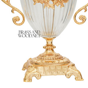 Urna Decorativa de Latón Dorado y Cristal de Lujo, Pieza Clásica de Decoración para el Hogar - Product Image 6