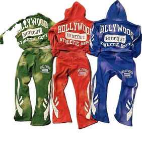 2025 personnalisé en détresse broderie Patch survêtement Streetwear pantalons de survêtement et sweat à capuche ensemble soleil délavé à l'acide hommes survêtement - Product Image 6