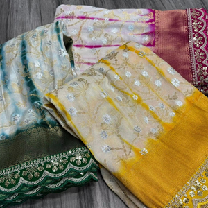 Diseñador indio Sari amantes de la moda último estampado tradicional Sari blusa exclusiva ropa de fiesta de lujo ropa de fiesta ropa de novia - Product Image 1