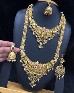 Diseño exclusivo de calidad superior polaco antiguo con collar combinado chapado en oro de piedra CZ AD con pendientes para uso de boda - Product Image 2