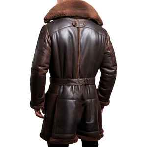 Trench Leather <b>Coat</b> Men Genuine High Quality S Fur <b>Lined</b> Mid Length Uniform Style Long <b>Coat</b> for Mens - Product Image 4