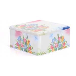 235x235x110 Square Tin Decorative <b>Storage</b> <b>Box</b> 5.8L Capacity with Slip Lid Features <b>Floral</b> Tulip Design - Product Image 1