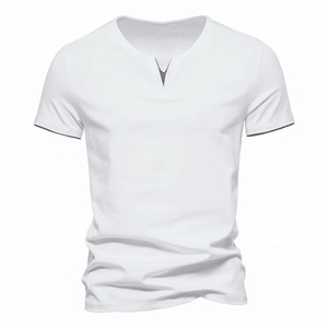 2025 Slim Fit col en v coton hommes T-Shirt tissu de haute qualité impression de Logo personnalisé Service OEM disponible en couleurs personnalisées - Product Image 1