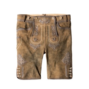 Customized <b>Boys</b> Lederhosen Shorts in <b>German</b> Traditional Bavarian Style Tanned Leather Bermuda Shorts Solid Pattern Canvas Fabric - Product Image 3