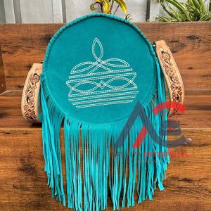 Top Products Botte Point En Cuir Suédé Rond Bandoulière Sac À Franges pour Femmes En Cuir Véritable Cercle Sacs À Main & Sacs À Main À La Mode - Product Image 1