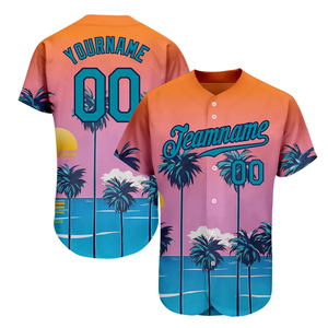 Maillot de baseball personnalisé sublimé respirant, imprimé palmiers tropicaux, unisexe, manches courtes, 120g polyester, tenue d'été pour équipe 00 - Product Image 1