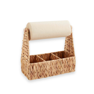 Kitchen Cutlery <b>Basket</b> Organizer with Paper Roll Holder Water <b>Hyacinth</b> <b>Basket</b> for Flatware and Kitchen Utensils High Quality - Product Image 1