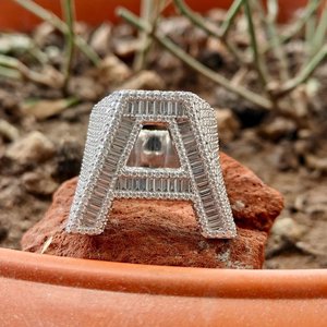 Luxury Hip Hop Custom Letter <b>925</b> Sterling <b>Silver</b> VVS Moissanite Baguette Diamond Men's Party Wear <b>Ring</b> - Product Image 1
