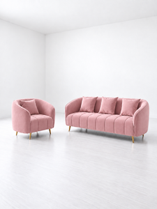Canapé trois places en velours rose moderne 31 Alexis, structure en bois, pieds en acier inoxydable, décoration pour salon, appartement - Product Image 1