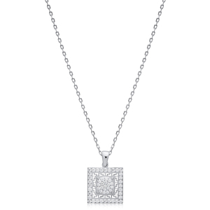 Clear CZ Square Geometric Charm Collar Joyería de plata Joyería fina hecha a mano - Product Image 3