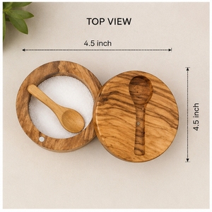 Boîte à sel en bois avec cuillère, récipient en bois fait main avec couvercle, hauteur de 2,0 pouces, pour usage en cuisine - Product Image 4